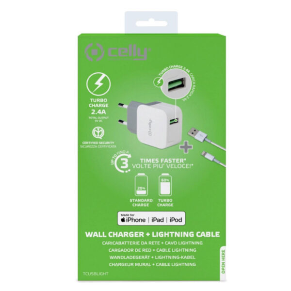 Cargador de pared Celly TCUSBLIGHT Blanco 5 V + Cable - Imagen 2