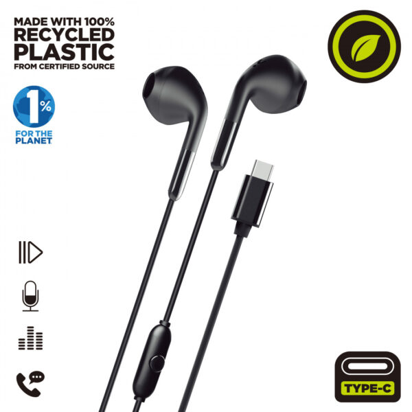 Auriculares estéreo Muvit for change E58 Tipo C negros