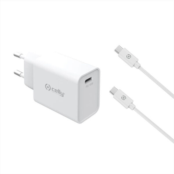 Cargador de pared Celly TC1C18WTYPECWH USB-C con cable USB-C  18W (NUEVO)