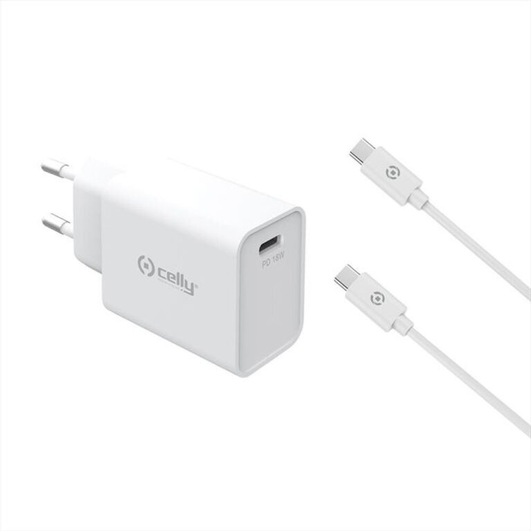 Cargador de pared Celly TC1C18WTYPECWH USB-C con cable USB-C 18W (NUEVO)