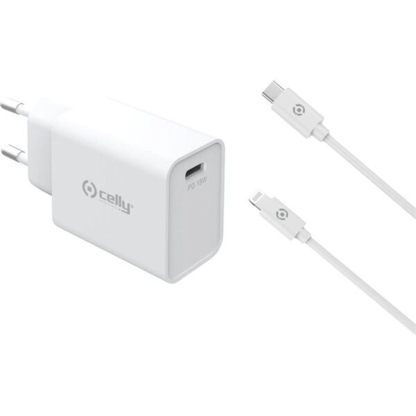 Cargador de pared Celly con USB-C 18W + Cable USB-C a Apple PRO POWER