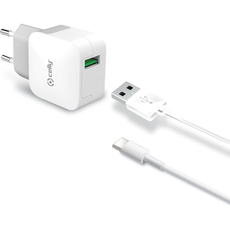 Cargador pared Celly TCUSBTYPEC 2.4A con Cable de TipoA a Tipo C color Blanco