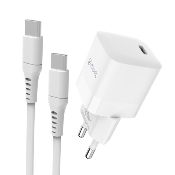 Pack Muvit for change cargador de pared Tipo C PD 30W+cable tipo C/C 3A 1,2m