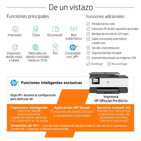 Impresora Multifunción HP OfficeJet Pro 8022e Wifi Usada *No incluye cartuchos* - Imagen 4