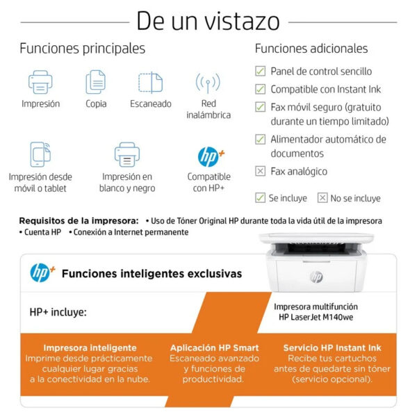 Impresora multifunción HP LaserJet M140we Wifi Láser Monocromo Usada * - Imagen 6