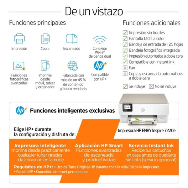 Impresora Multifunción HP ENVY Inspire 7220e Color Wifi Dúplex Usada * - Imagen 6