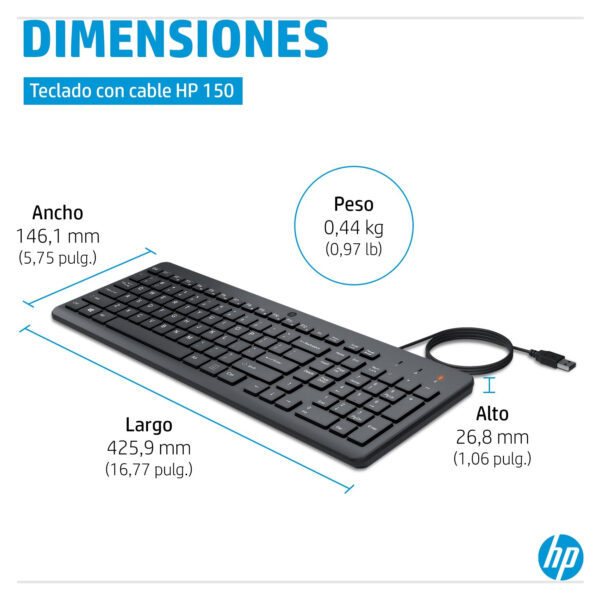 Teclado HP 150 664R5AA USB A con cable en español (ñ) - Imagen 7