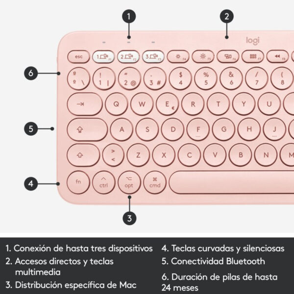 Teclado Bluetooth Logitech K380 para Mac Rosa en español (ñ) - Imagen 7