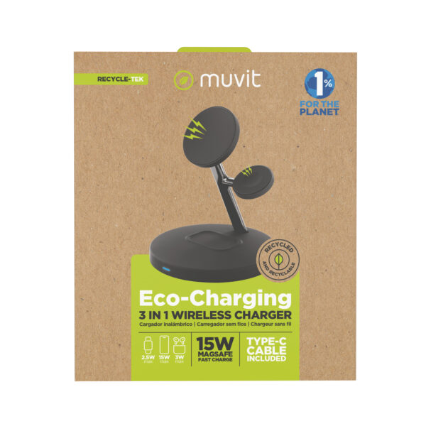 Cargador Muvit for change 3 en 1 soporte magsafe+soporte iWatch+Airpod negro - Imagen 7