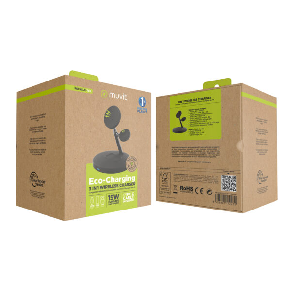 Cargador Muvit for change 3 en 1 soporte magsafe+soporte iWatch+Airpod negro - Imagen 9