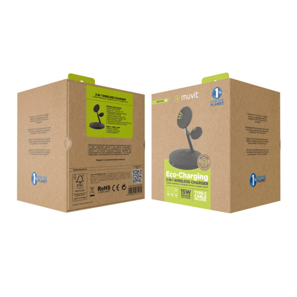 Cargador Muvit for change 3 en 1 soporte magsafe+soporte iWatch+Airpod negro - Imagen 10