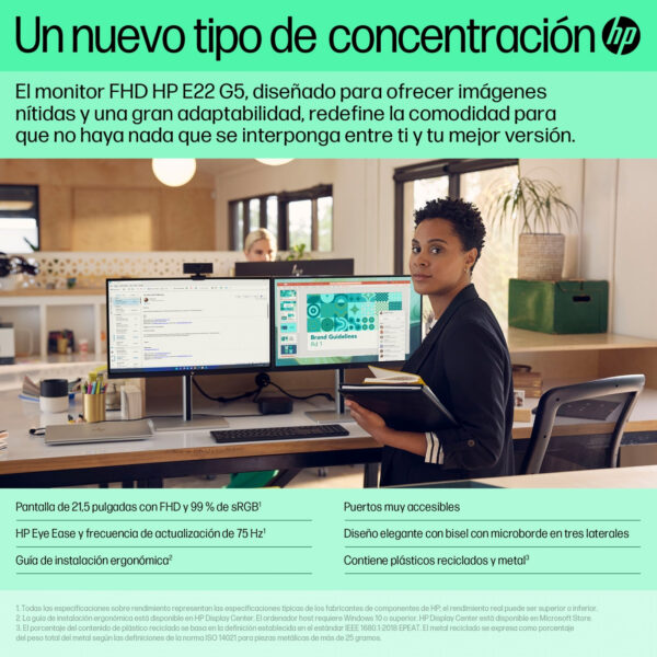 Monitor HP E-Series E22  G5 21.5" 1920 x 1080 FullHD LED Negro *Tiene una marca* - Imagen 9
