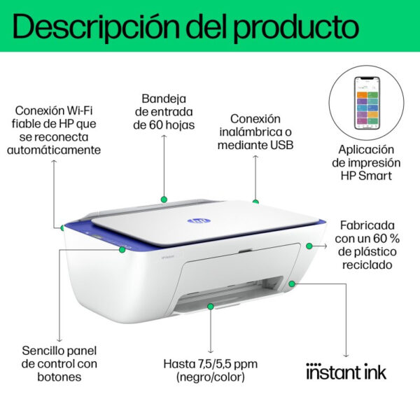 Impresora HP DeskJet 2821e Multifunción Color WiFi Blanca/Azul - Imagen 9