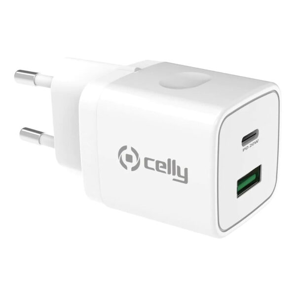 Cargador de pared Celly TC2USBUSBC20WWH USB/USB-C 20W Color blanco