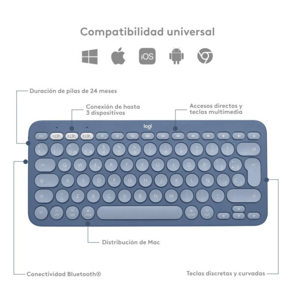 Teclado Bluetooth Logitech K380 para Mac Azul Blueberry en español (ñ) - Imagen 6