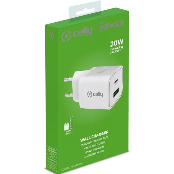 Cargador de pared Celly TC2USBUSBC20WWH USB/USB-C 20W Color blanco - Imagen 3