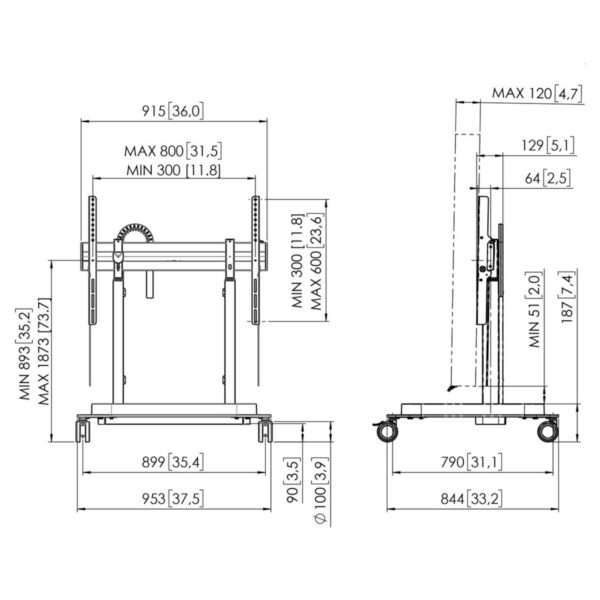Soporte con ruedas Vogels RISE 5305 con soporte elevador hasta 98" - 120Kg Usado - Imagen 6