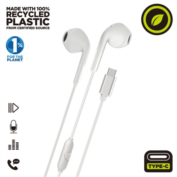 Auriculares estéreo Muvit for Change E58 Tipo C blancos