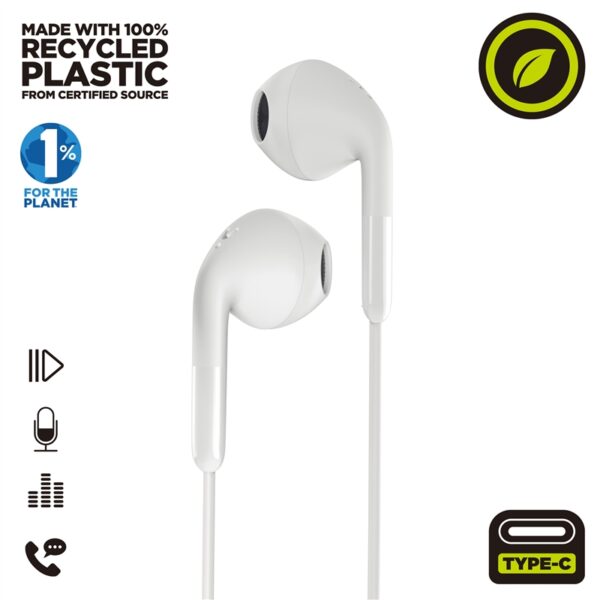 Auriculares estéreo Muvit for Change E58 Tipo C blancos - Imagen 2