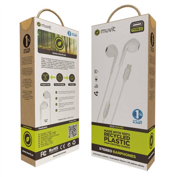 Auriculares estéreo Muvit for Change E58 Tipo C blancos - Imagen 8
