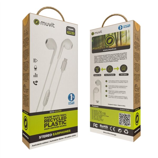 Auriculares estéreo Muvit for Change E58 Tipo C blancos - Imagen 9