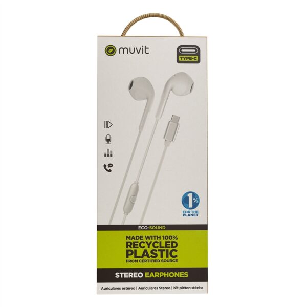 Auriculares estéreo Muvit for Change E58 Tipo C blancos - Imagen 7