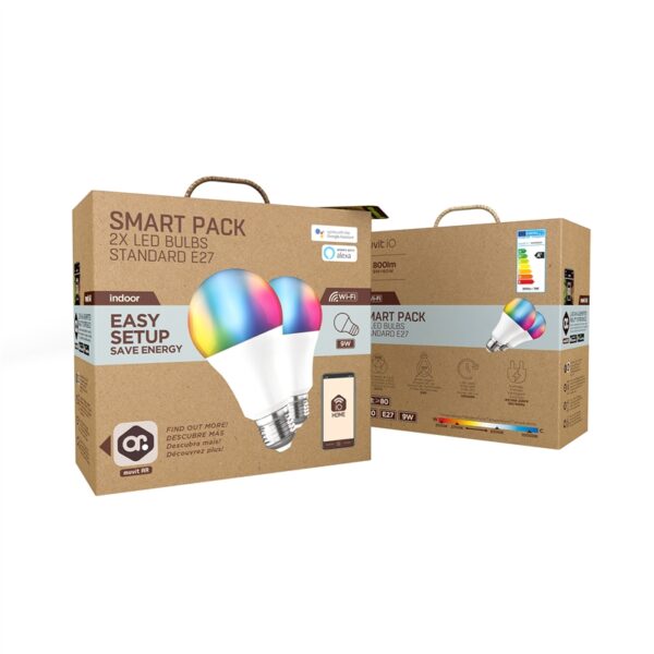 Pack 2 Bombillas Muvit iO A60 E27 800lm 9W RGB+CCT D60* H118 (NUEVO) - Imagen 3