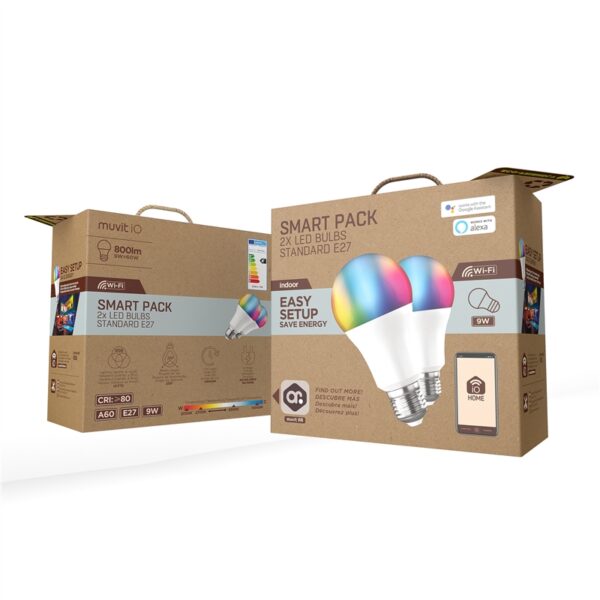 Pack 2 Bombillas Muvit iO A60 E27 800lm 9W RGB+CCT D60* H118 (NUEVO) - Imagen 4