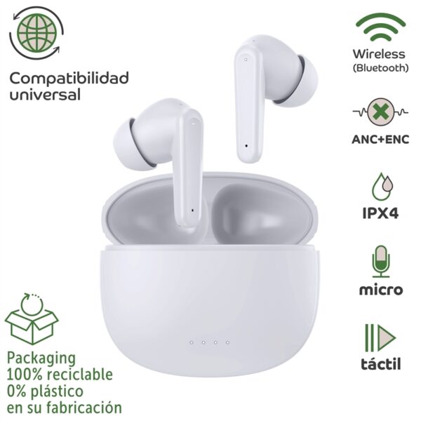 Auriculares estéreo Myway Bluetooth ANC+ENC blancos - Imagen 2