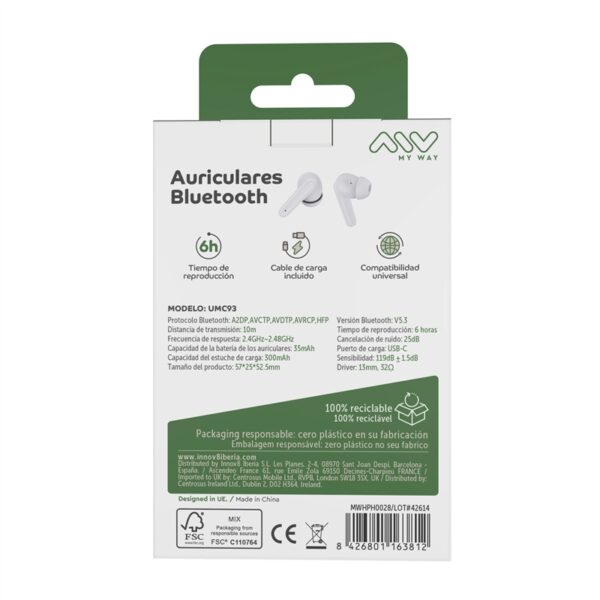 Auriculares estéreo Myway Bluetooth ANC+ENC blancos - Imagen 11