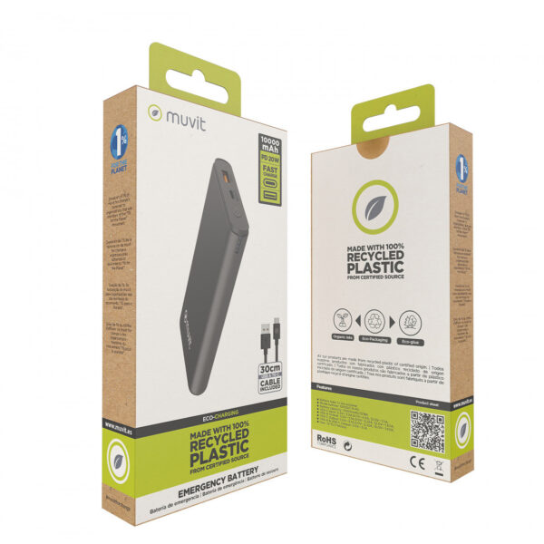 Power Bank Muvit 10000mAh USB A 2,4A + USB C PD/Output (USB A+tipo C) negro - Imagen 4