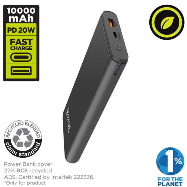 Power Bank Muvit 10000mAh USB A 2,4A + USB C PD/Output (USB A+tipo C) negro - Imagen 2
