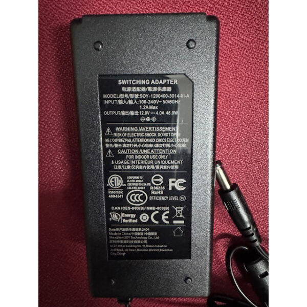 Cargador Monitor SOY-1200400-3014-III-A 12V 4.0A 48W - Imagen 2