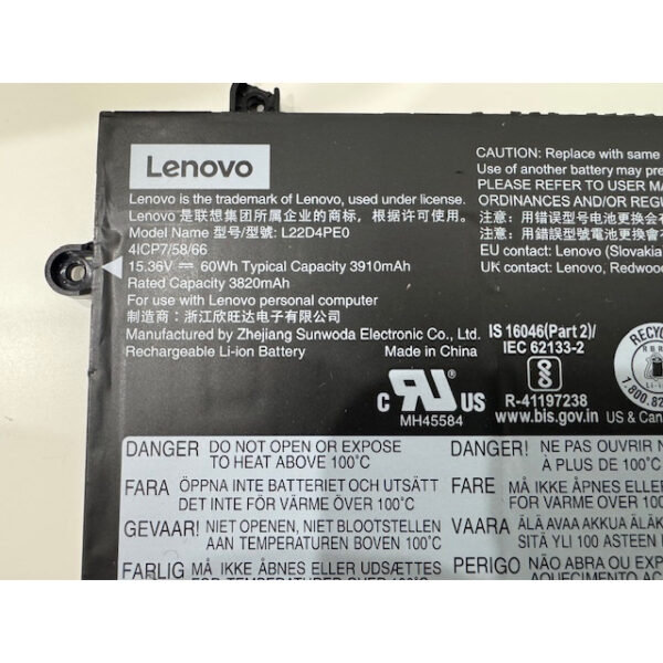 Batería Original Lenovo L22D4PE0 15.36V 3910mAh 60Wh - Imagen 3