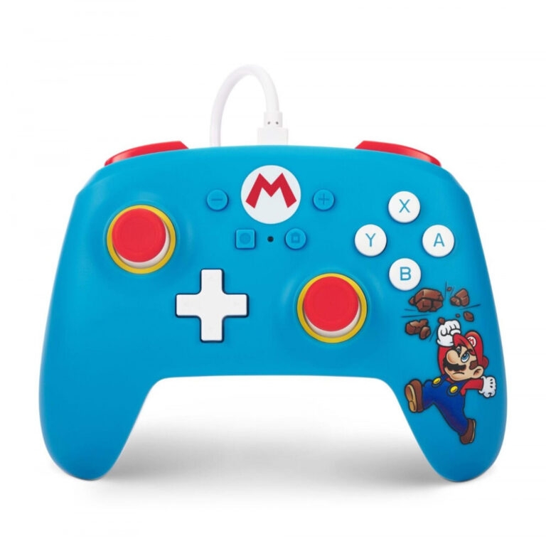 Mando PowerA con Cable Mario rompiendo ladrillos para Nintendo Switch