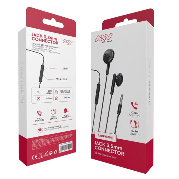 Auriculares Myway MWHPH0019 Estéreo Conexión 3.5mm con Micrófono Negro - Imagen 3