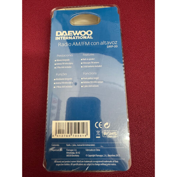 Radio Daewoo AM/FM con altavoz incorporado DRP-20 Negra - Imagen 2