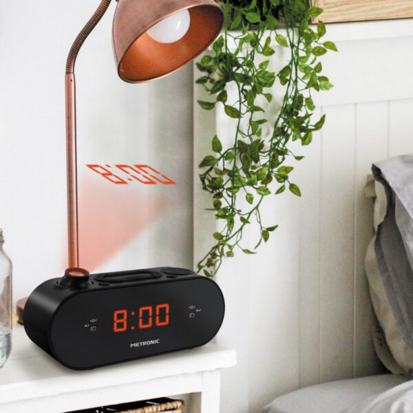 Radio reloj Metronic FM con proyección de alarma dual - Negro Usada - Imagen 3