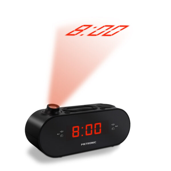Radio reloj Metronic FM con proyección de alarma dual - Negro Usada - Imagen 4