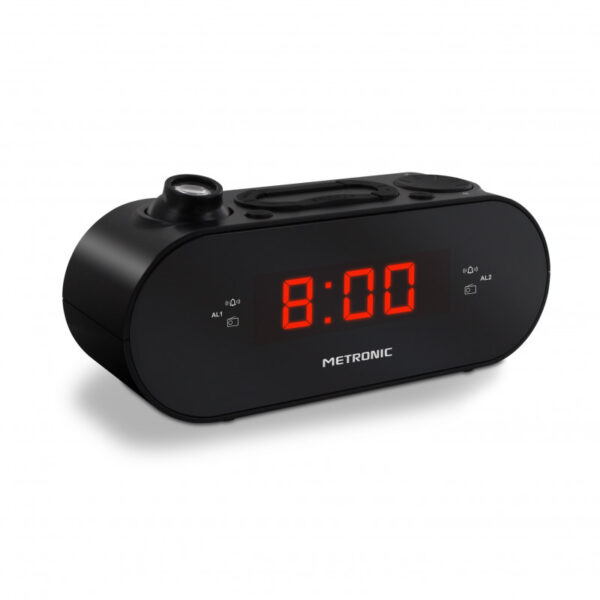 Radio reloj Metronic FM con proyección de alarma dual - Negro Usada