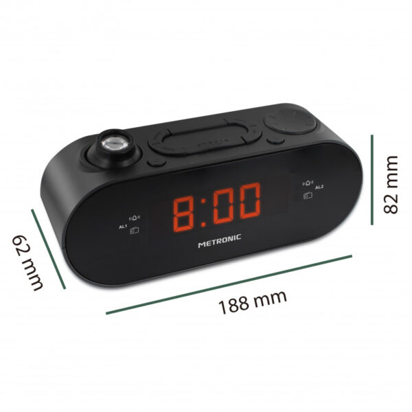 Radio reloj Metronic FM con proyección de alarma dual - Negro Usada - Imagen 8