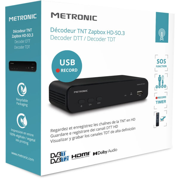 Receptor Metronic TDT ZapBox HD-SO.3 USB DVB-T2 negro - Imagen 4