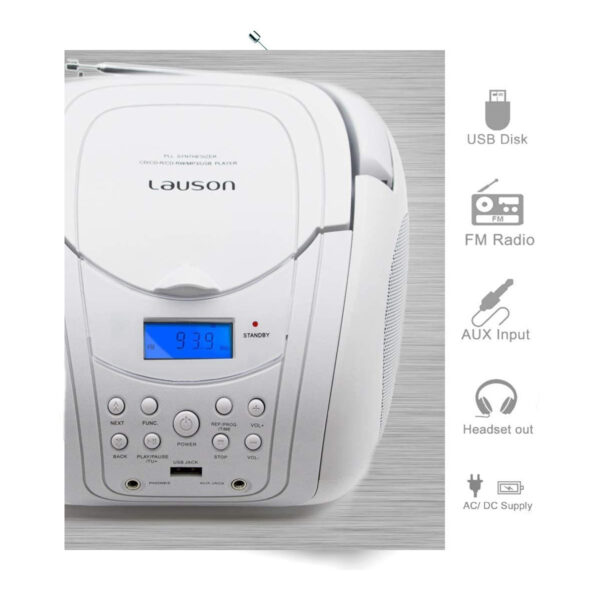 Reproductor CD Lauson MX20 Radio FM USB Blanco Usado - Imagen 2