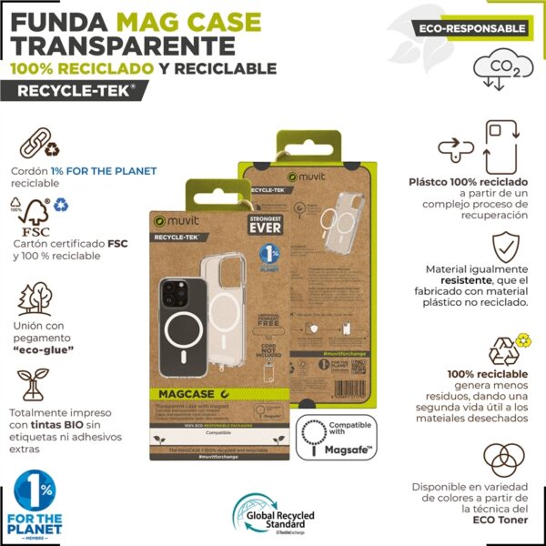 Funda Muvit Recycletek Magsafe Transparente para iPhone 15 - Imagen 2