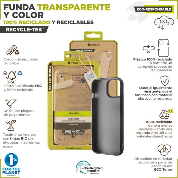 Funda Muvit for change para Apple iPhone 15 recycletek negra - Imagen 2