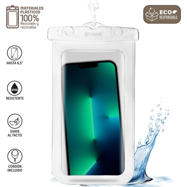 Funda Smartphone acuatica universal Muvit MCWPC0002 hasta 6,5" IPX8 blanca