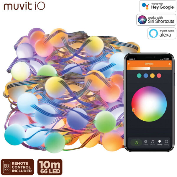 Muvit iO Guirnalda Outdoor WiFi Dreamcolor Mini Globo RGB 10m Usada - Imagen 2