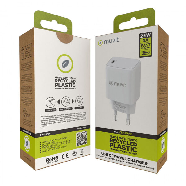 Cargador de Pared Muvit for Change Tipo C PD 25W blanco - Imagen 3