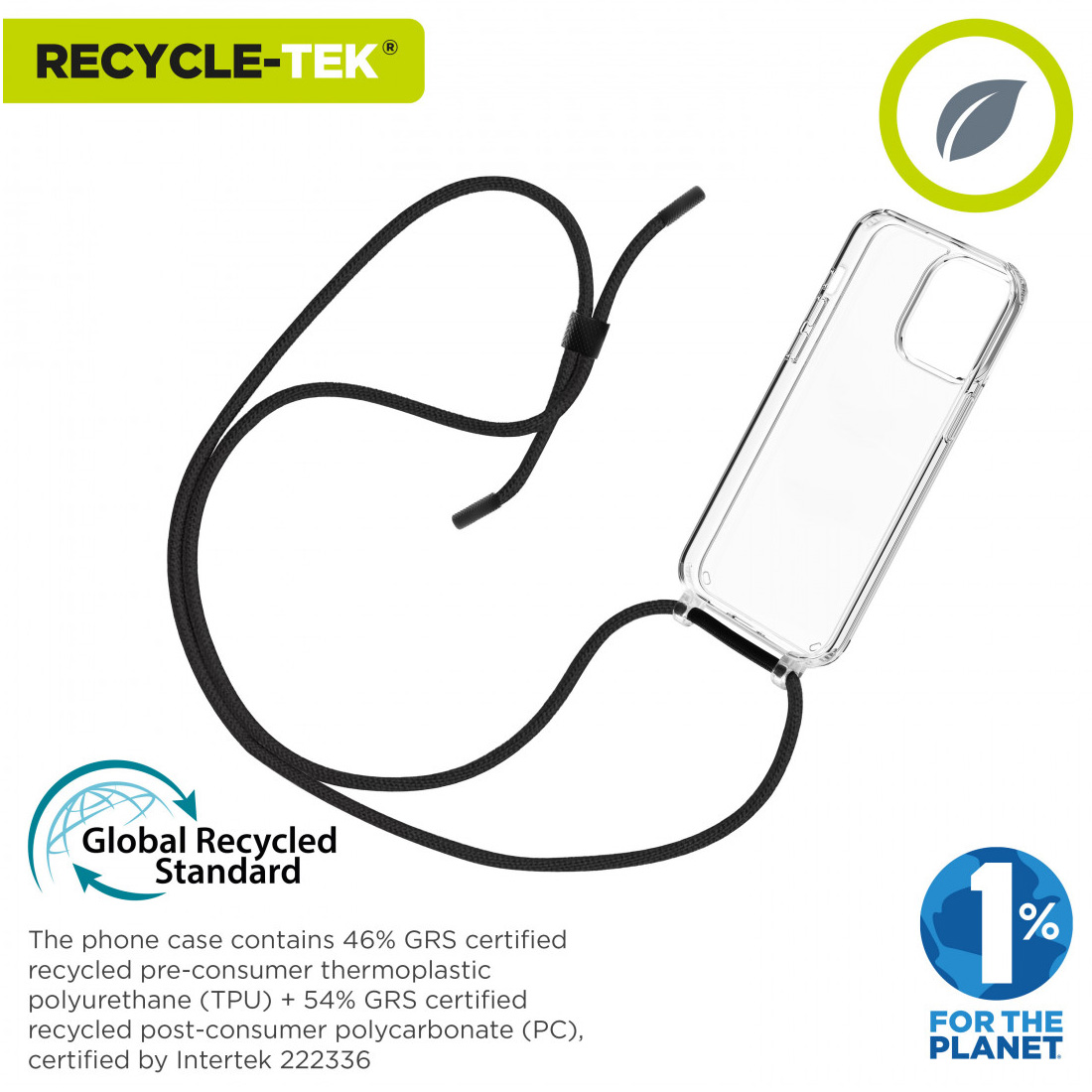 Funda Muvit recycletek para Apple iPhone 15 Pro transparente con colgante negro - Imagen 2