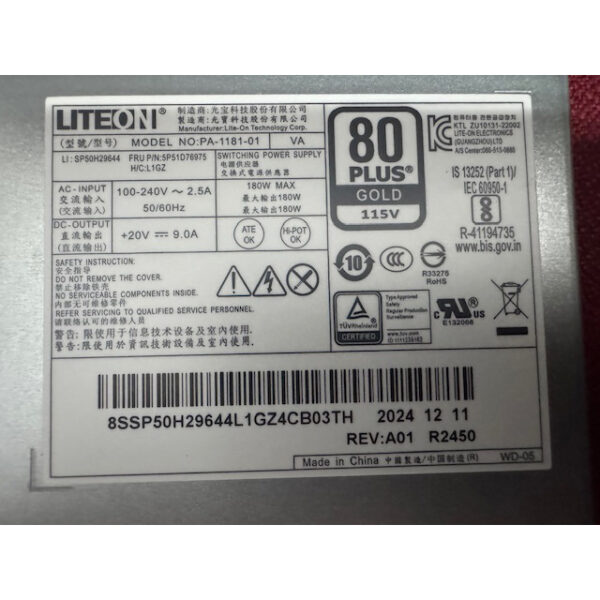 Fuente de alimentación original Lite-On 20V 9A para Lenovo ThinkCentre M90a Gen5 - Imagen 2